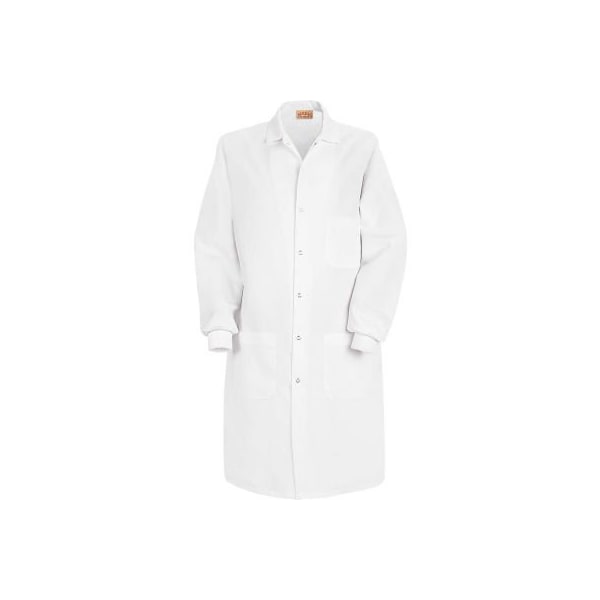Red Kap Unisex Specialized Cuffed Lab Coat W/Inside Pocket, White, Poly/Combed Cotton, S